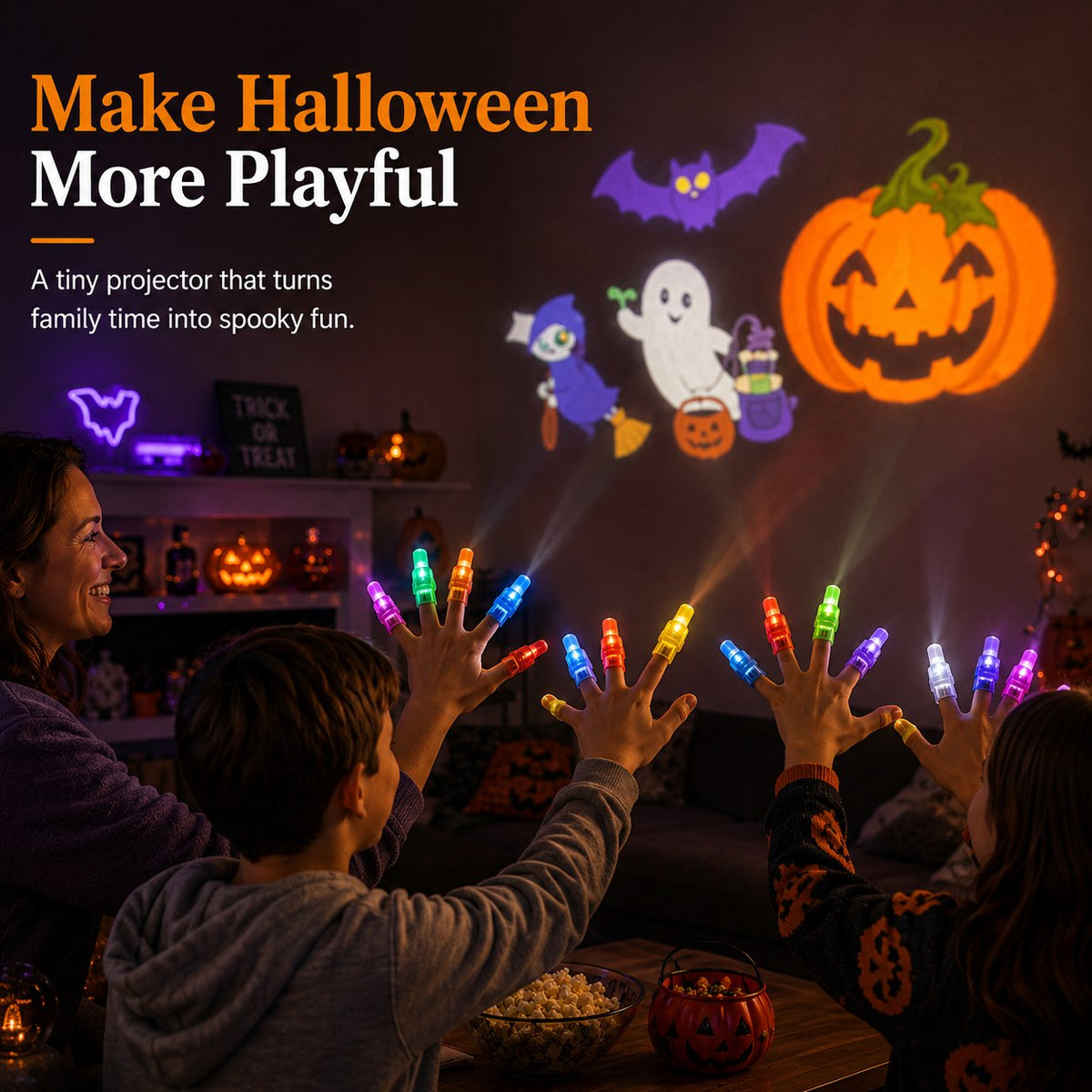 Rodzinna zabawa z projekcją halloweenową