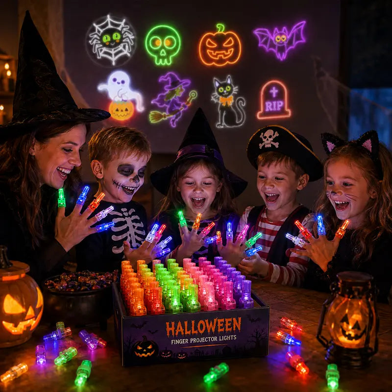 Impreza halloweenowa z neonowymi wzorami projekcji