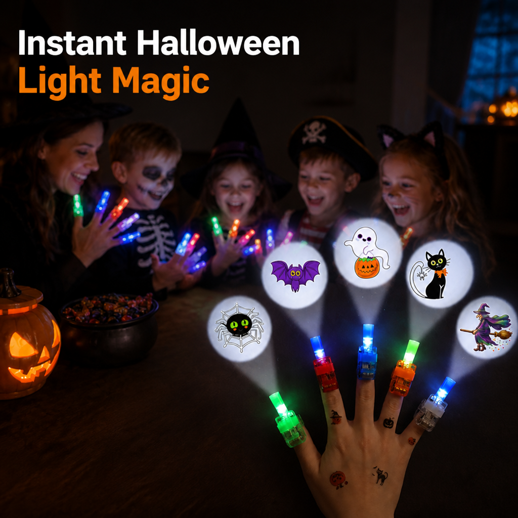 Przykład użycia halloweenowego projektora na palec