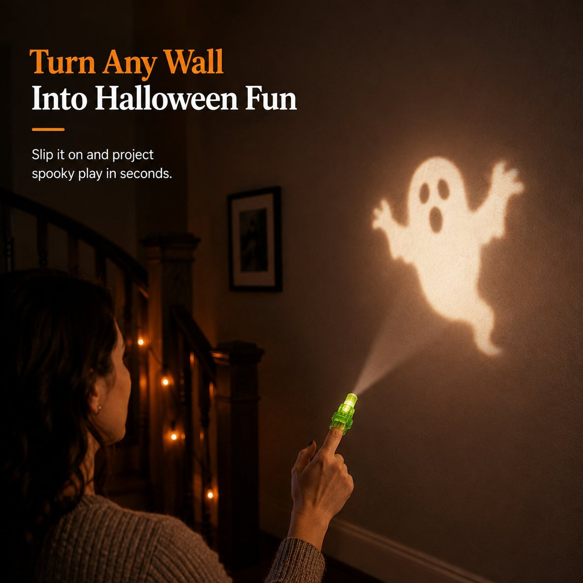 Projekcja ducha w pokoju halloweenowym